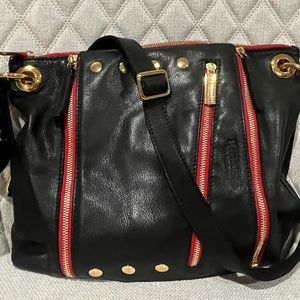 Hammitt crossbody bag black w brushed gold hardware, red zippers excellent bag!